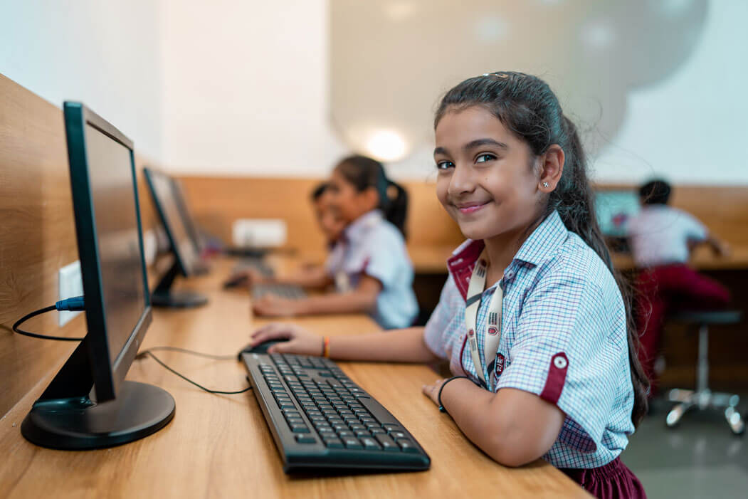 Students working in the school computer lab